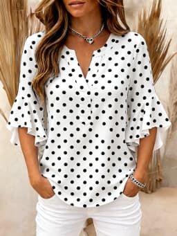 Fashion Multicolored Simple Dots Women's Blouse V-neck ruffle sleeves T-Shirt Elegant Top Summer Fit Fashion Women Clothing