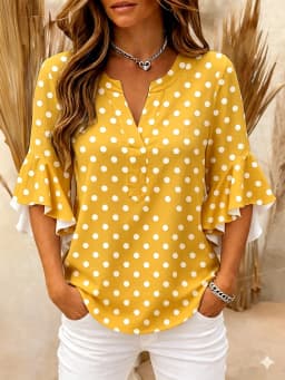 Fashion Multicolored Simple Dots Women's Blouse V-neck ruffle sleeves T-Shirt Elegant Top Summer Fit Fashion Women Clothing