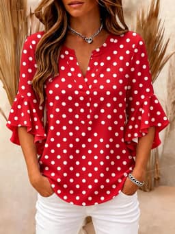 Fashion Multicolored Simple Dots Women's Blouse V-neck ruffle sleeves T-Shirt Elegant Top Summer Fit Fashion Women Clothing
