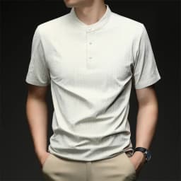 Mens Casual Mandarin Collar Tops Short Sleeve Henley Shirt With Three Buttons Textured Soft Breathable Tees For Men Daily Style