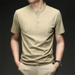 Mens Casual Mandarin Collar Tops Short Sleeve Henley Shirt With Three Buttons Textured Soft Breathable Tees For Men Daily Style