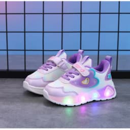 Kids'Casual Shoes Mesh Led Light Fashion Spring Shoes For Girls Anti-slip Breathable Flat Bottom Pink Purple Shoes Size 21-35