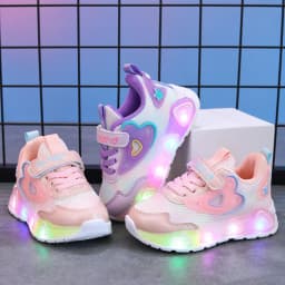Kids'Casual Shoes Mesh Led Light Fashion Spring Shoes For Girls Anti-slip Breathable Flat Bottom Pink Purple Shoes Size 21-35