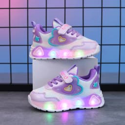 Kids'Casual Shoes Mesh Led Light Fashion Spring Shoes For Girls Anti-slip Breathable Flat Bottom Pink Purple Shoes Size 21-35