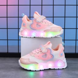 Kids'Casual Shoes Mesh Led Light Fashion Spring Shoes For Girls Anti-slip Breathable Flat Bottom Pink Purple Shoes Size 21-35