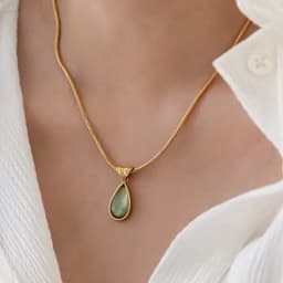 French Retro Olive Green Blue Water Drop Shape Necklace Fadeless Niche Advanced Design Elegant Daily Dating Lady Fashion Jewelry