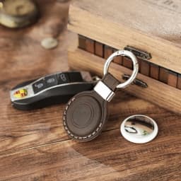 Vintage Crazy Horse Leather AirTag Keychain, Genuine Leather Case for Apple AirTag, Retro Protective Tracker Cover for Luggage