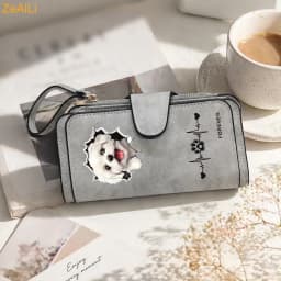2D A White Puppy Maltese Dog Women Wallet Leather Wallets For Woman Long Zipper Large Ladies Clutch Bag Female Purse Card Holder