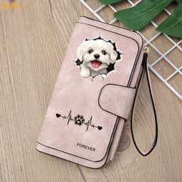 2D A White Puppy Maltese Dog Women Wallet Leather Wallets For Woman Long Zipper Large Ladies Clutch Bag Female Purse Card Holder