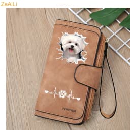 2D A White Puppy Maltese Dog Women Wallet Leather Wallets For Woman Long Zipper Large Ladies Clutch Bag Female Purse Card Holder