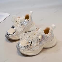*Baby Sale Spring/Autumn Fashion Breathable Thick Sole Bow Beaded Sport Shoes Soft Walking Sports Casual Kid Vulcanized Shoes