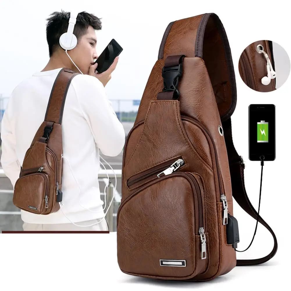 Men Chest Bag Simple Fashionable Casual Portable Charging Crossbody Pack Multifunctional Outdoor Sports Commuting Shoulder Bag