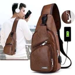 Men Chest Bag Simple Fashionable Casual Portable Charging Crossbody Pack Multifunctional Outdoor Sports Commuting Shoulder Bag