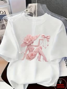 Women's Printed T-Shirt Pearl Diamond Jewelry Women's Design Casual Round Neck Short-sleeved Top Urban Style Printed T-Shirt