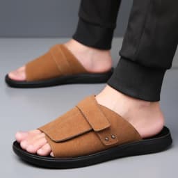 New Men's Slip-On Sandals with Magic Tape Outdoor Anti-Slip Soft Bottom Flat Slippers Versatile Comfortable Summer Shoes-1102