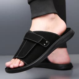 New Men's Slip-On Sandals with Magic Tape Outdoor Anti-Slip Soft Bottom Flat Slippers Versatile Comfortable Summer Shoes-1102