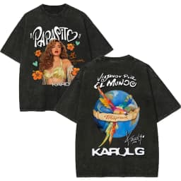 Vintage Washed Karol G Tropicoqueta Tour 2026 T-shirts Men Women Fashion Pop Music T Shirt Summer Casual Loose Cotton T-shirt