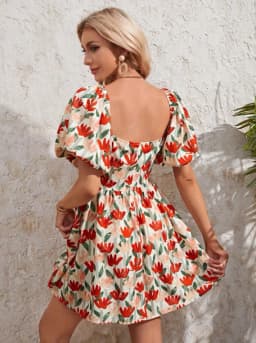 Summer New Arrival Cute Spotted Print Girls Dress Spunky Floral Print Mini Dress for Young Girls