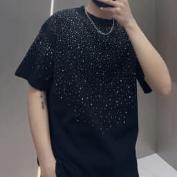 Summer Rhinestone Rivet T-shirt for Men Clothing Round Neck Casual T-shirt Fashion High Street Men's Summer Short Sleeves