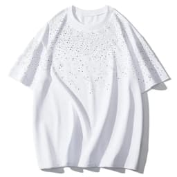 Summer Rhinestone Rivet T-shirt for Men Clothing Round Neck Casual T-shirt Fashion High Street Men's Summer Short Sleeves