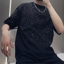 Summer Rhinestone Rivet T-shirt for Men Clothing Round Neck Casual T-shirt Fashion High Street Men's Summer Short Sleeves
