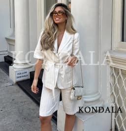 KONDALA Women Office Lady Striped Blazer Set Belt Blazer Pocket Shorts New Fashion 2026 Spring Summer Holiday Casual Shorts Set
