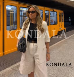 KONDALA Women Office Lady Striped Blazer Set Belt Blazer Pocket Shorts New Fashion 2026 Spring Summer Holiday Casual Shorts Set