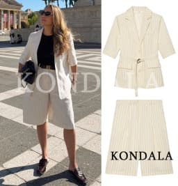 KONDALA Women Office Lady Striped Blazer Set Belt Blazer Pocket Shorts New Fashion 2026 Spring Summer Holiday Casual Shorts Set