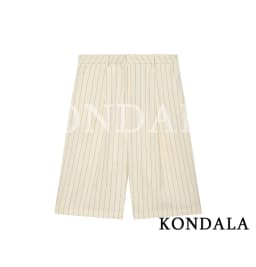 KONDALA Women Office Lady Striped Blazer Set Belt Blazer Pocket Shorts New Fashion 2026 Spring Summer Holiday Casual Shorts Set