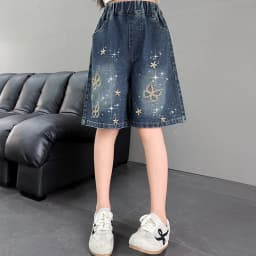 2026 New Summer Girls Shorts Jeans Fashion Embroidery Short Denim Pants For Kids Clothes Children Cotton Trousers