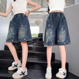 2026 New Summer Girls Shorts Jeans Fashion Embroidery Short Denim Pants For Kids Clothes Children Cotton Trousers