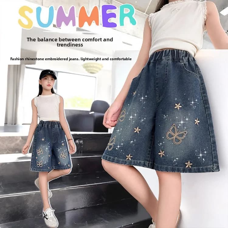 2026 New Summer Girls Shorts Jeans Fashion Embroidery Short Denim Pants For Kids Clothes Children Cotton Trousers