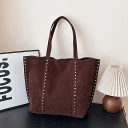Trendy Large Capacity Suede ToteS BagS with Stud Accents Soft Texture Handbag for Everyday Commute Shoulder Purse Casual Carry