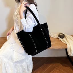 Trendy Large Capacity Suede ToteS BagS with Stud Accents Soft Texture Handbag for Everyday Commute Shoulder Purse Casual Carry
