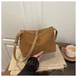 Boston Style Large Capacity Shoulder Bag Suede Adjustable Strap Tote Bag Zipper Crossbody Bag Commuting