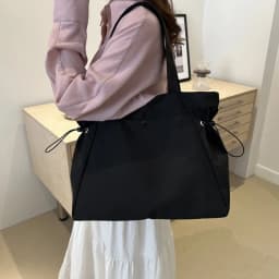 Canvas Nylon Tote Bag with Drawstring, Large Capacity Handbag Purse Daily Casual Handbags Shoulder Bags for Women Work Commuter