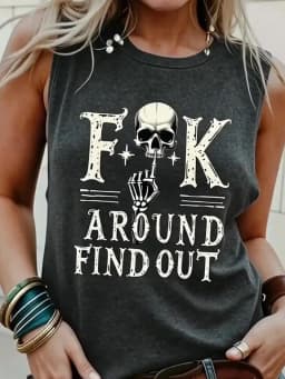 Women's Fashionable Casual European Dark Street Retro Printed Sleeveless Top