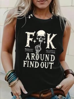 Women's Fashionable Casual European Dark Street Retro Printed Sleeveless Top