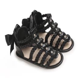 Baby Girl Sandals, PU Leather Braided Non-slip Bowknot Summer Flats Toddler Shoes for Casual Daily