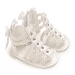 Baby Girl Sandals, PU Leather Braided Non-slip Bowknot Summer Flats Toddler Shoes for Casual Daily