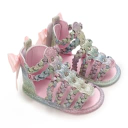Baby Girl Sandals, PU Leather Braided Non-slip Bowknot Summer Flats Toddler Shoes for Casual Daily