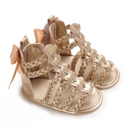 Baby Girl Sandals, PU Leather Braided Non-slip Bowknot Summer Flats Toddler Shoes for Casual Daily