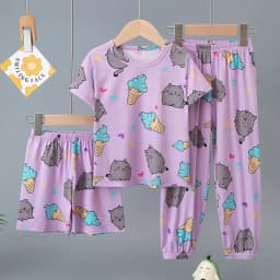 3-Piece Set of Children's Summer Short-Sleeved Shorts and Pants Combination for Boys and Girls Colorful Casual Printed Cute Suit