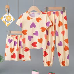 3-Piece Set of Children's Summer Short-Sleeved Shorts and Pants Combination for Boys and Girls Colorful Casual Printed Cute Suit