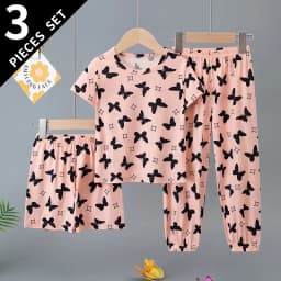 3-Piece Set of Children's Summer Short-Sleeved Shorts and Pants Combination for Boys and Girls Colorful Casual Printed Cute Suit