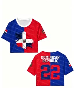 Women Dominican Republic Flag Print Crop T-shirt Casual Slim Short Sleeve Summer Streetwear Patriotic Women Y2K Aesthetic Tops