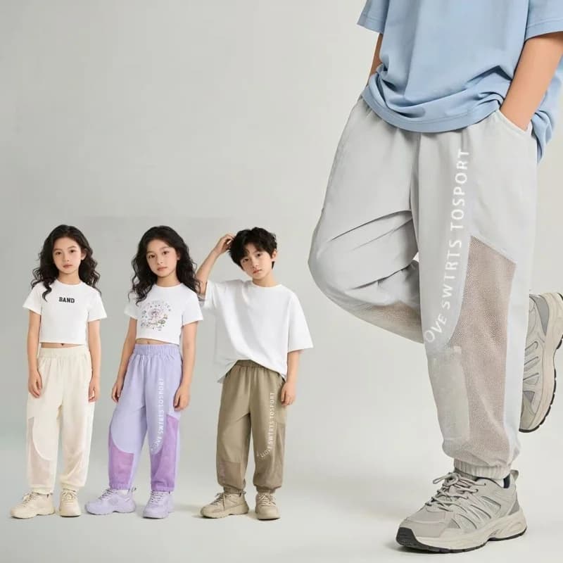 2026 Summer Elastic 3-8Y Kids Mesh Pants Unisex Breathable Children Sweatpants Sports Casual Loose Trousers Tapered pants