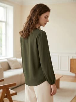 Gadinus Women Solid Color Round Neck Long Sleeve Blouse Loose Fit Casual Office Shirt Elegant Lantern Sleeve Top
