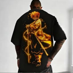 2026 New Summer for Demon Slayer Men's T-shirt Zenitsu Agatsuma Summer Japan Anime Tee Spring and Autumn  Street Short-sleeved
