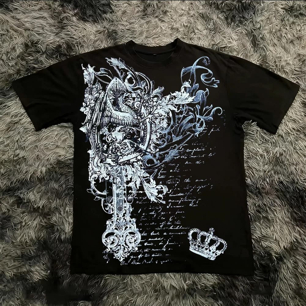 Summer Classic Y2K Gothic Style T-shirt Print Oversized T Shirt High Street Shirts Round Neck Cotton Tops Mens Women T Shirt Tee
